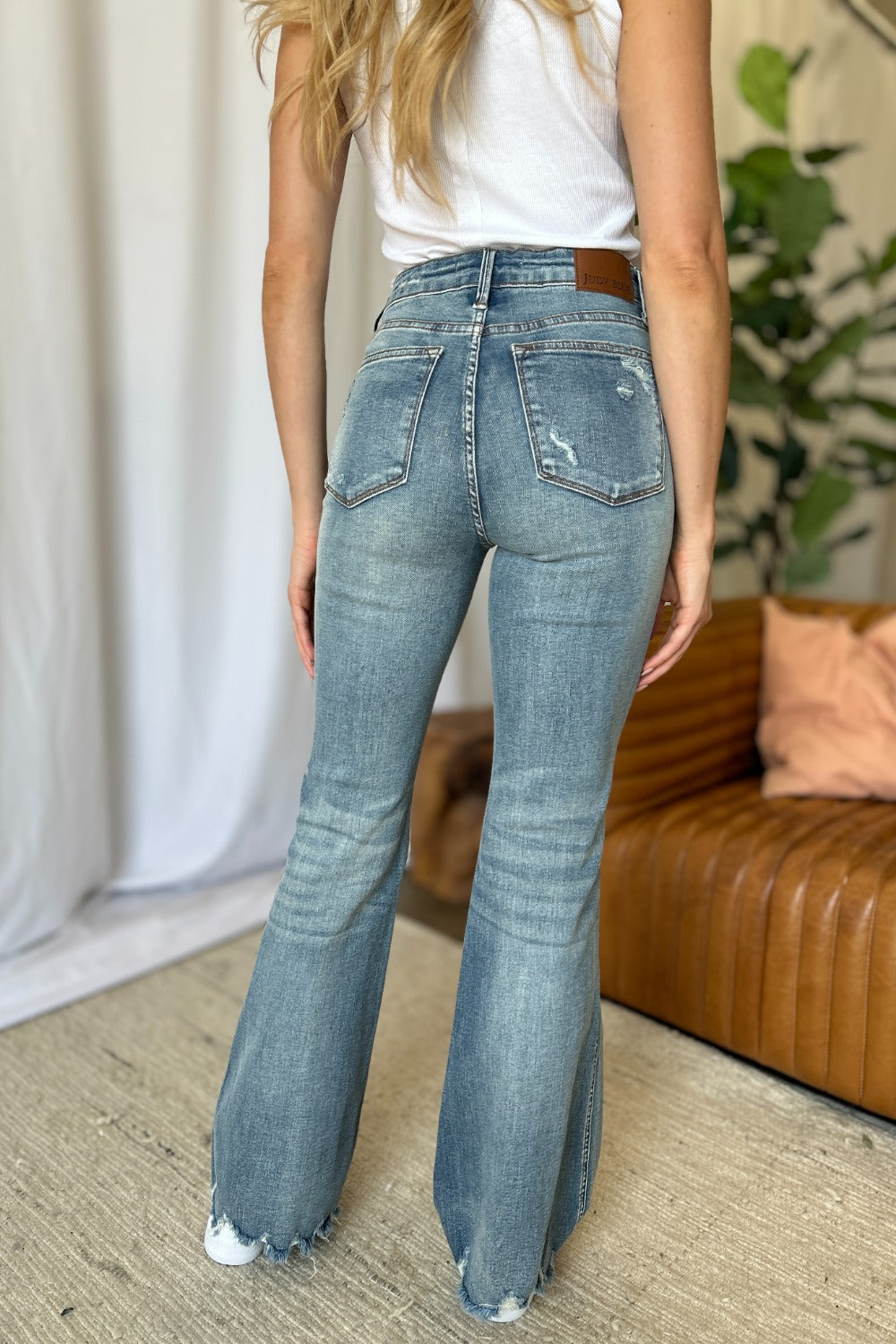 Judy Blue Full Size Medium Rise Tummy Control Destroy Flare - Charming Charlie