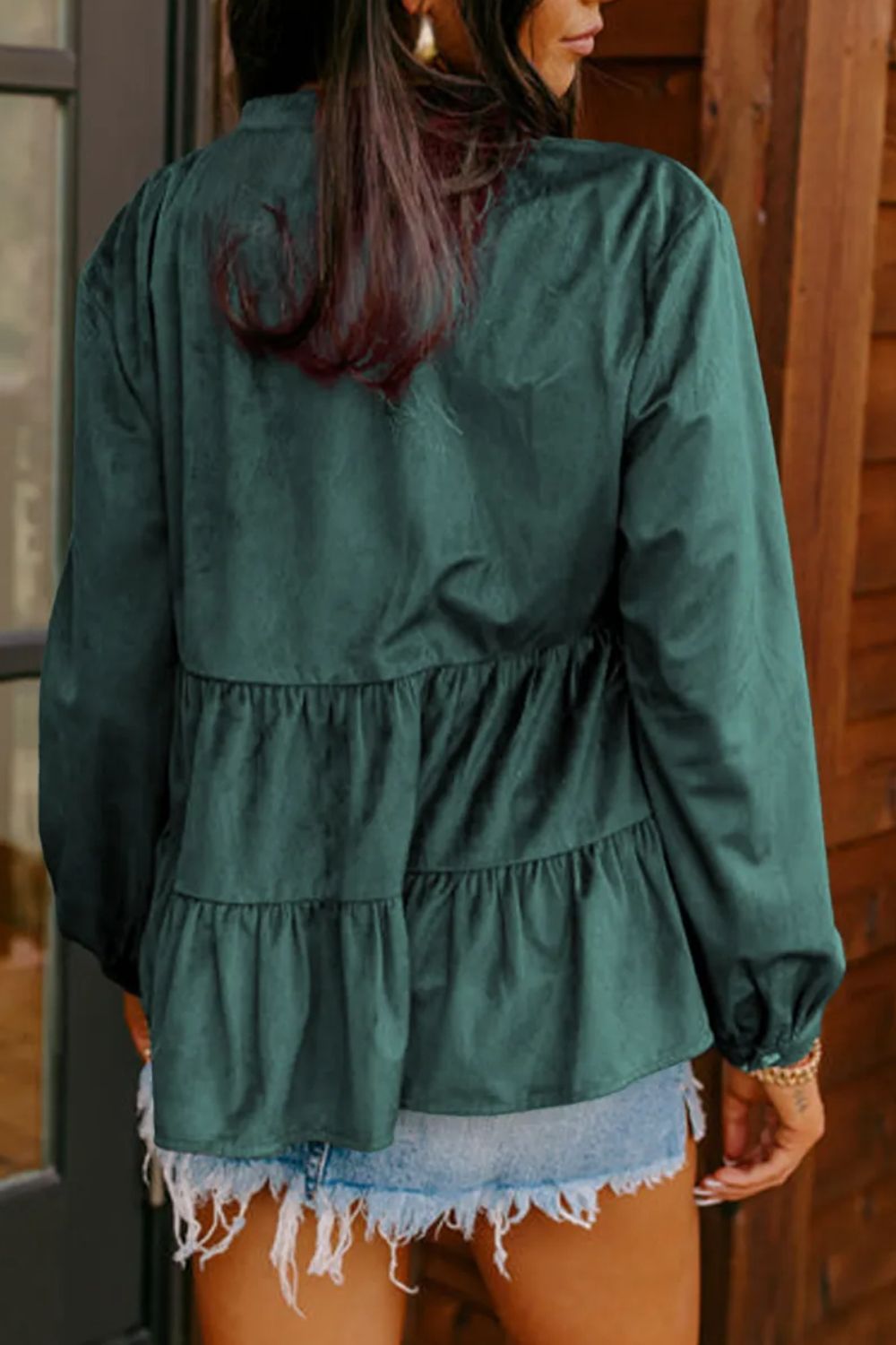 Peplum Round Neck Long Sleeve Shirt - Charming Charlie