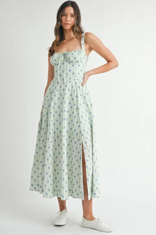 MABLE Floral Print Shoulder Tie Layered Mini Dress main image 0