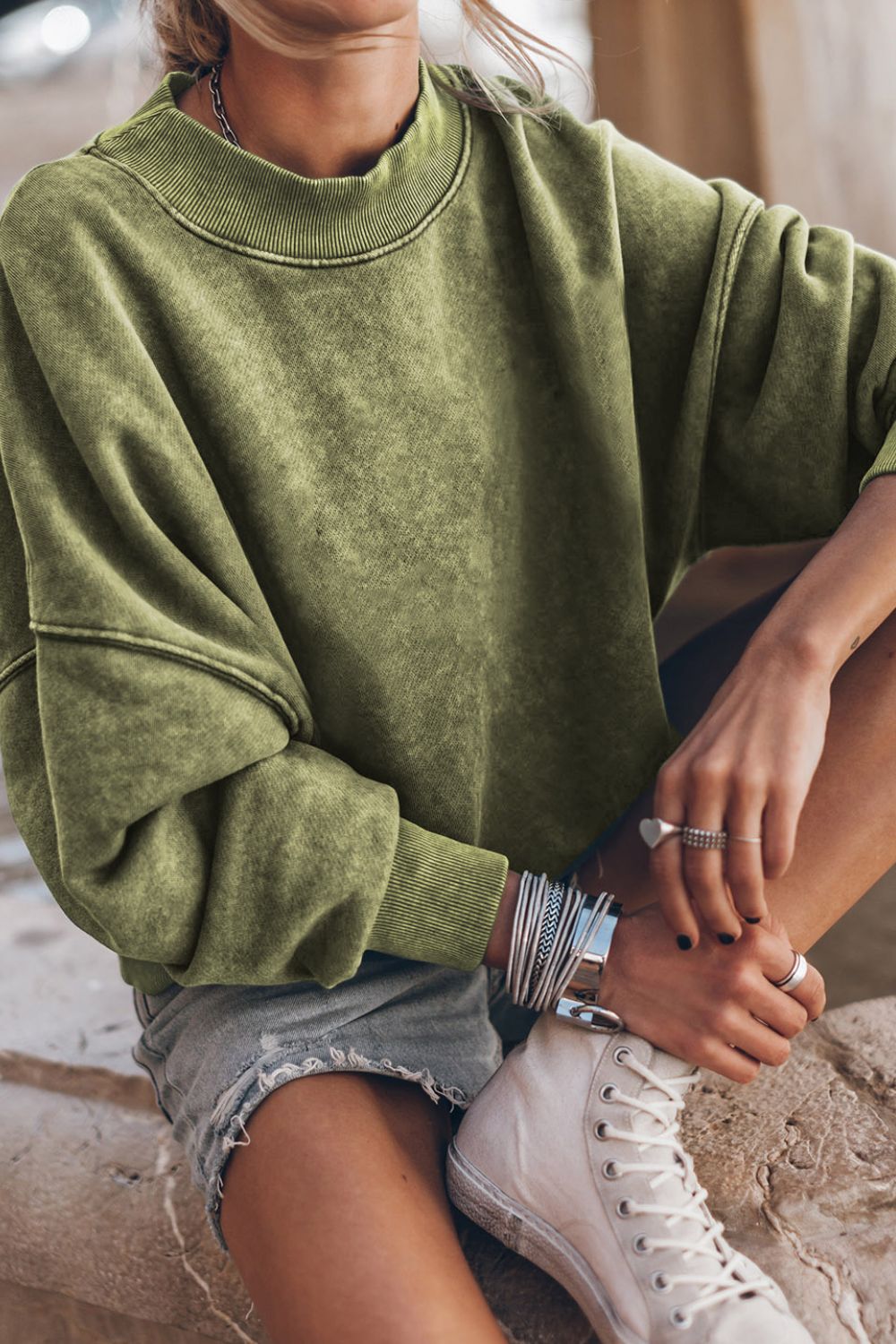 Mock Neck Dropped Shoulder Sweatshirt - Charming Charlie