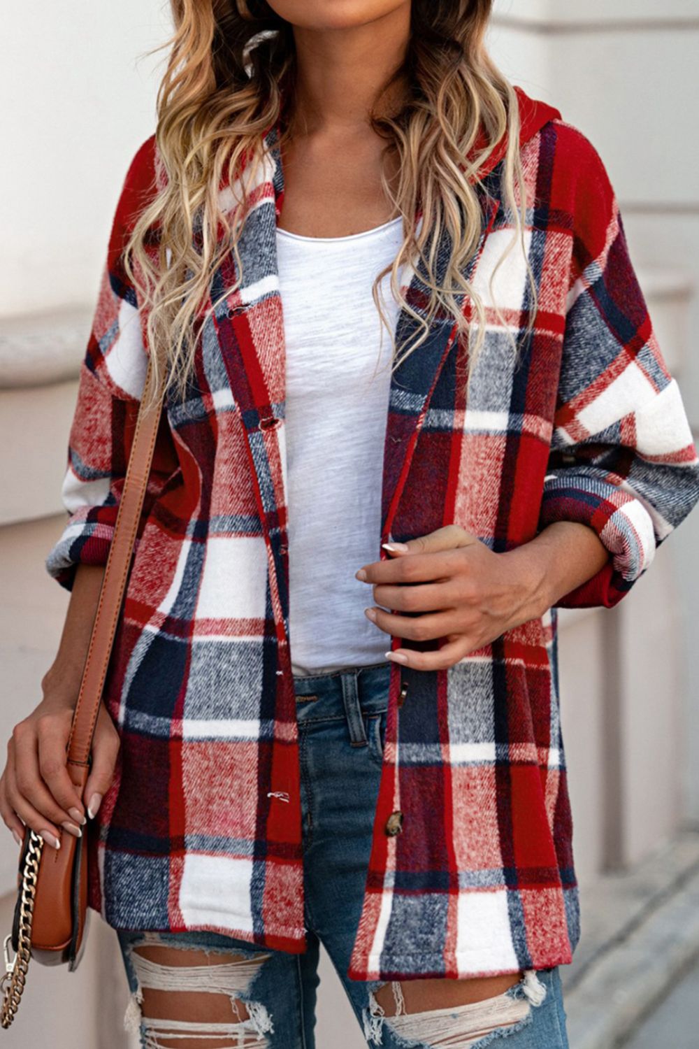 Plaid Button Up Hooded Shacket - Charming Charlie