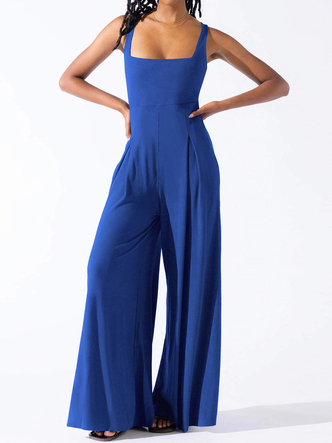 Square Neck Wide Strap Jumpsuit - Charming Charlie
