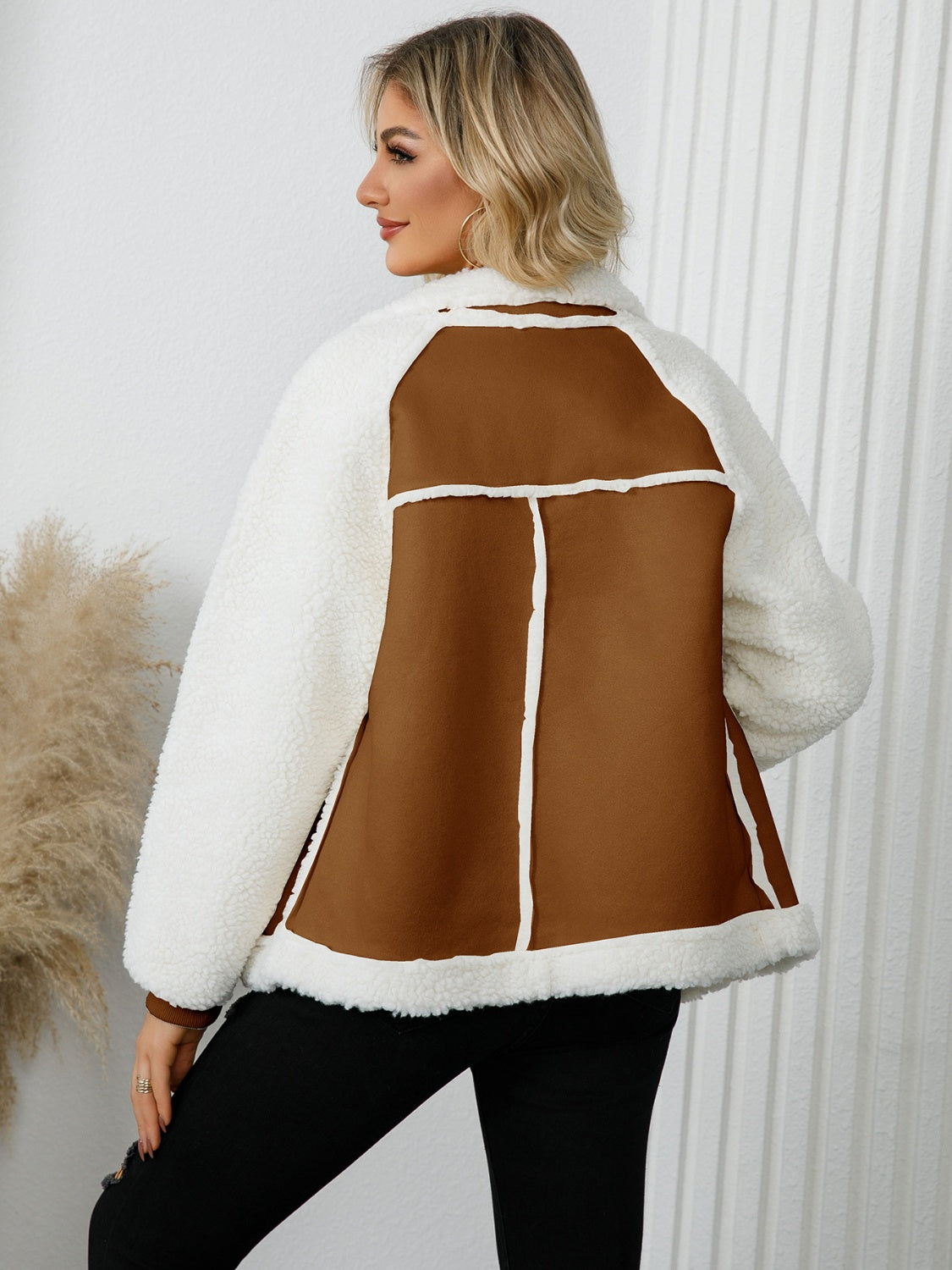 Pocketed Sherpa Zip Up Long Sleeve Jacket - Charming Charlie