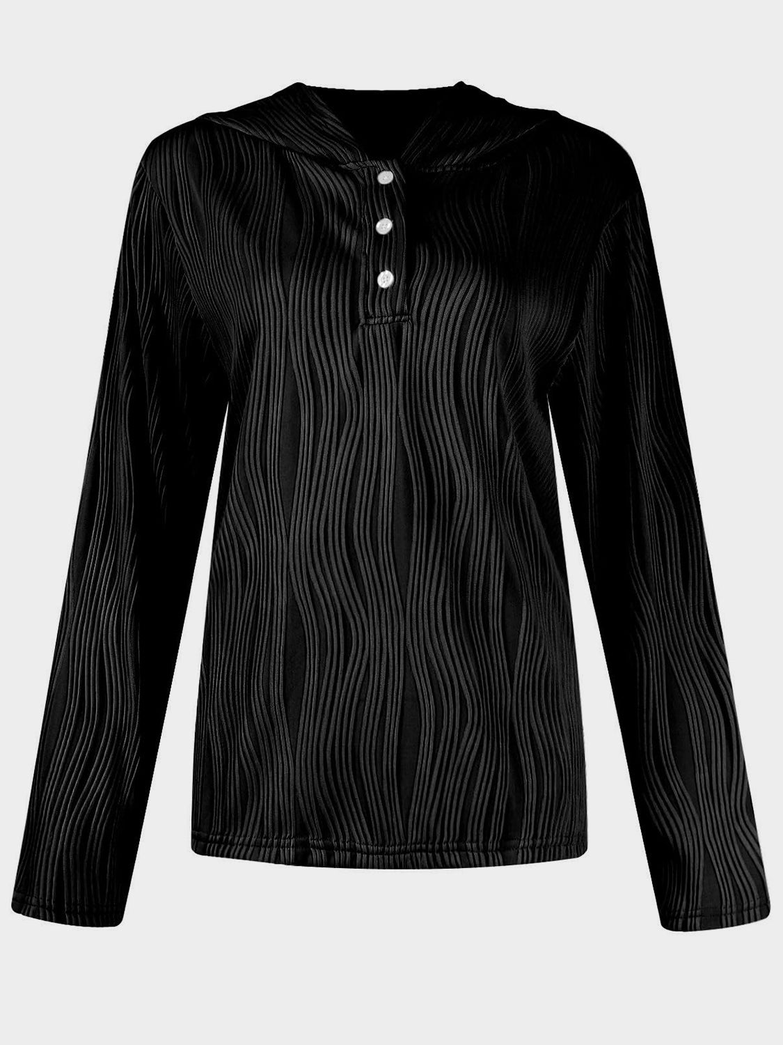 Textured Long Sleeve Hoodie - Charming Charlie