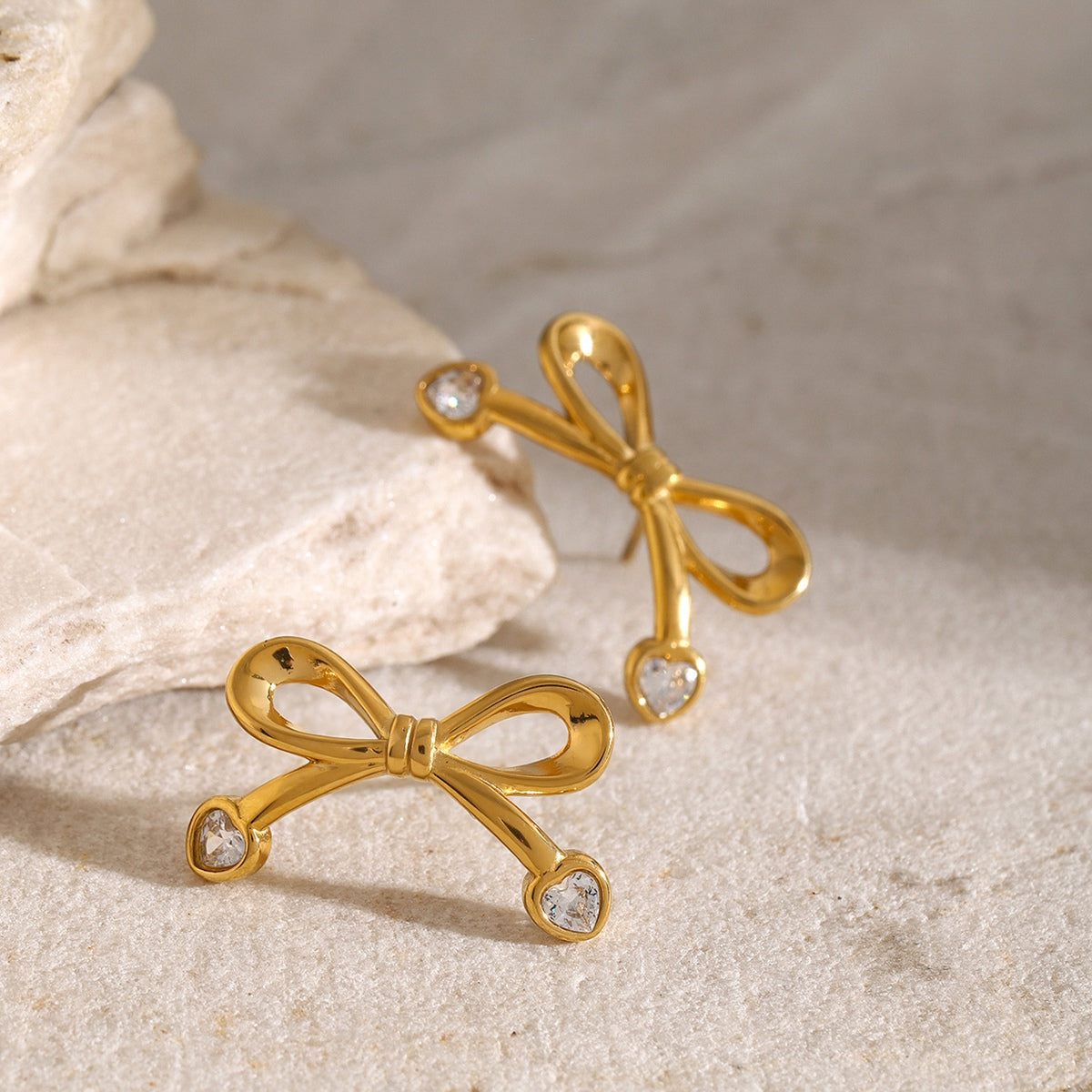 Stainless Steel Inlaid Zircon Bow Earrings - Charming Charlie