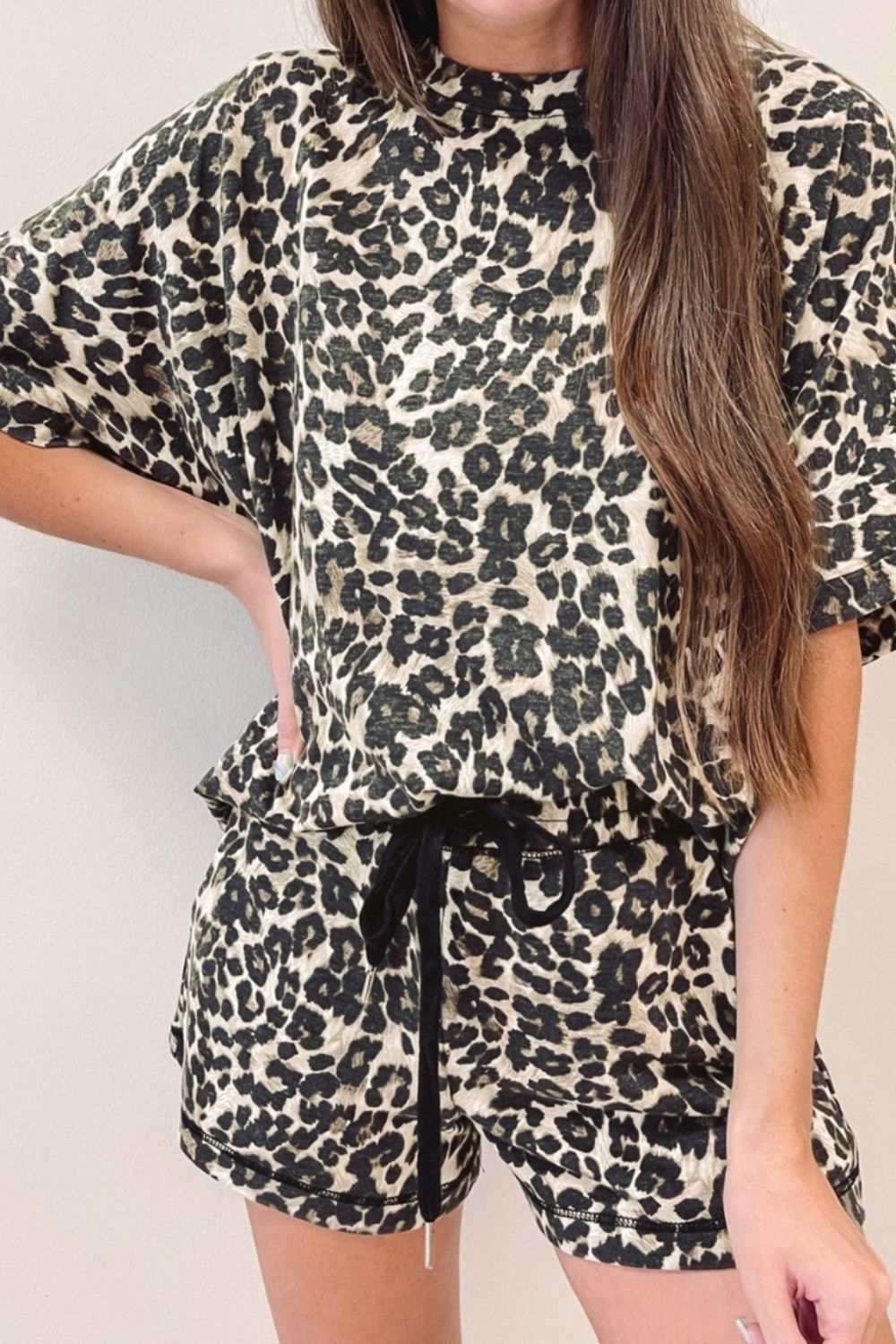 Leopard Round Neck Top and Shorts Set - Charming Charlie