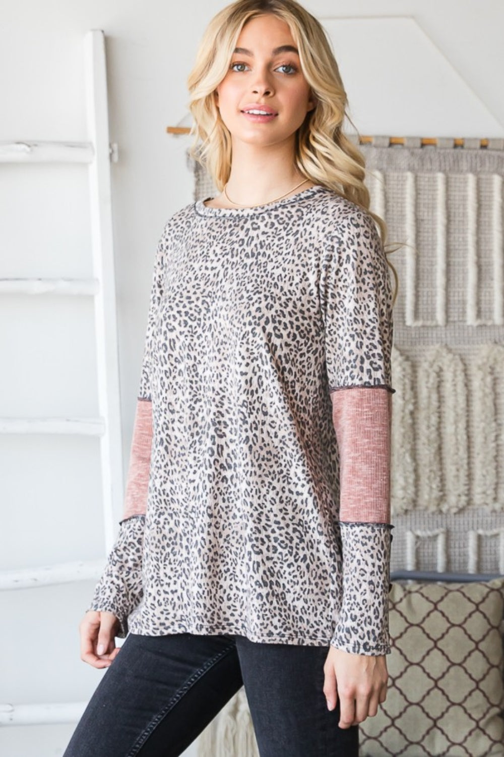 Heimish Full Size Leopard Exposed Seam Contrast T-Shirt - Charming Charlie