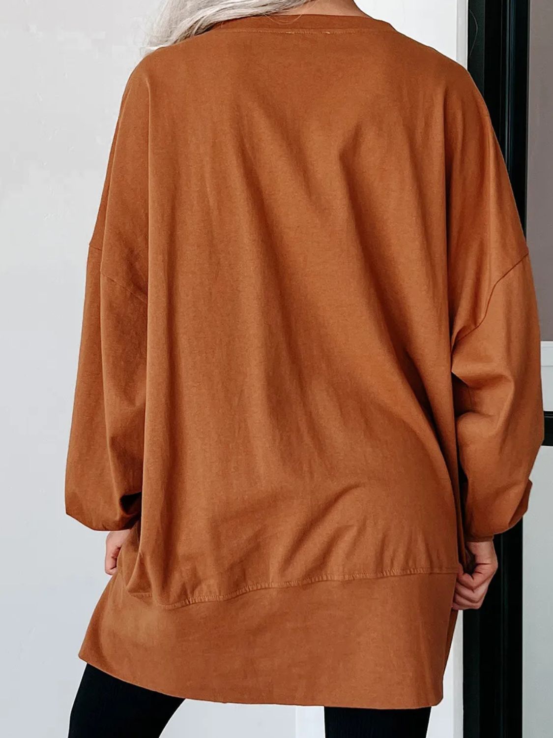 Sequin Letter Graphic Notched Long Sleeve Sweatshirt - Charming Charlie