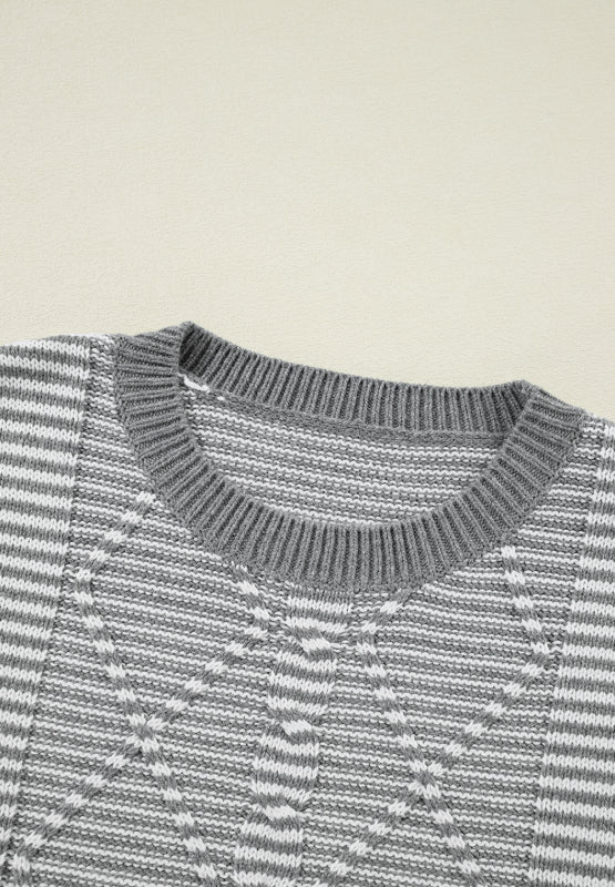 Striped Round Neck Dropped Shoulder Sweater - Charming Charlie