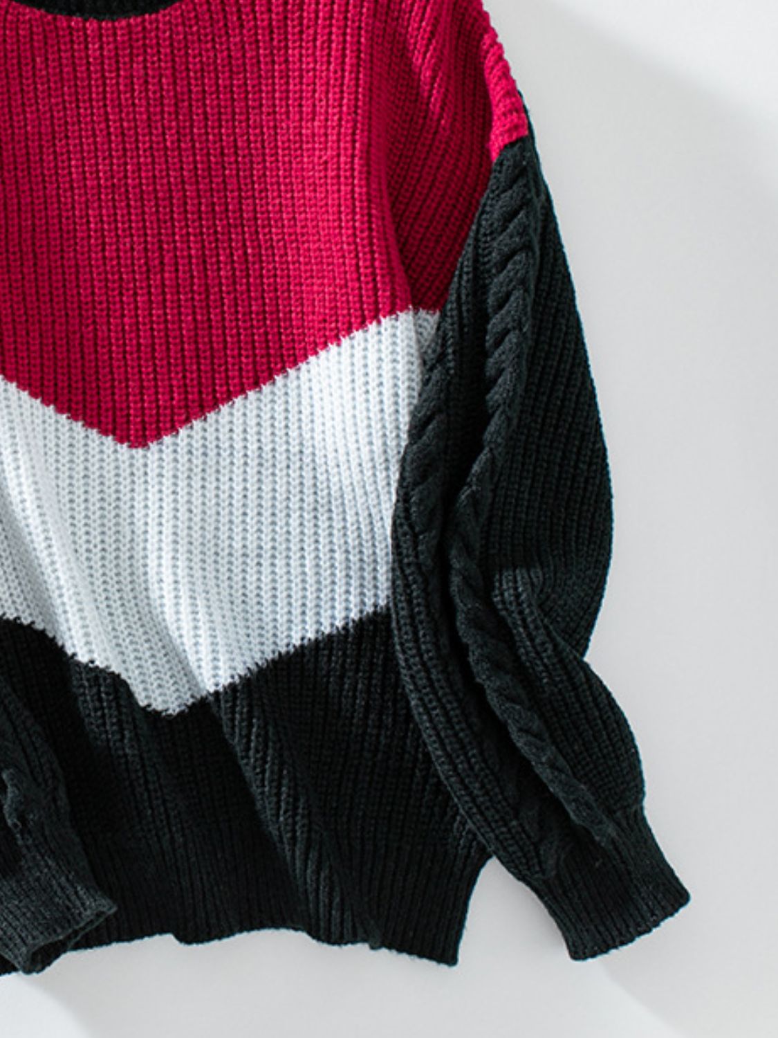 Contrast Round Neck Long Sleeve Sweater - Charming Charlie