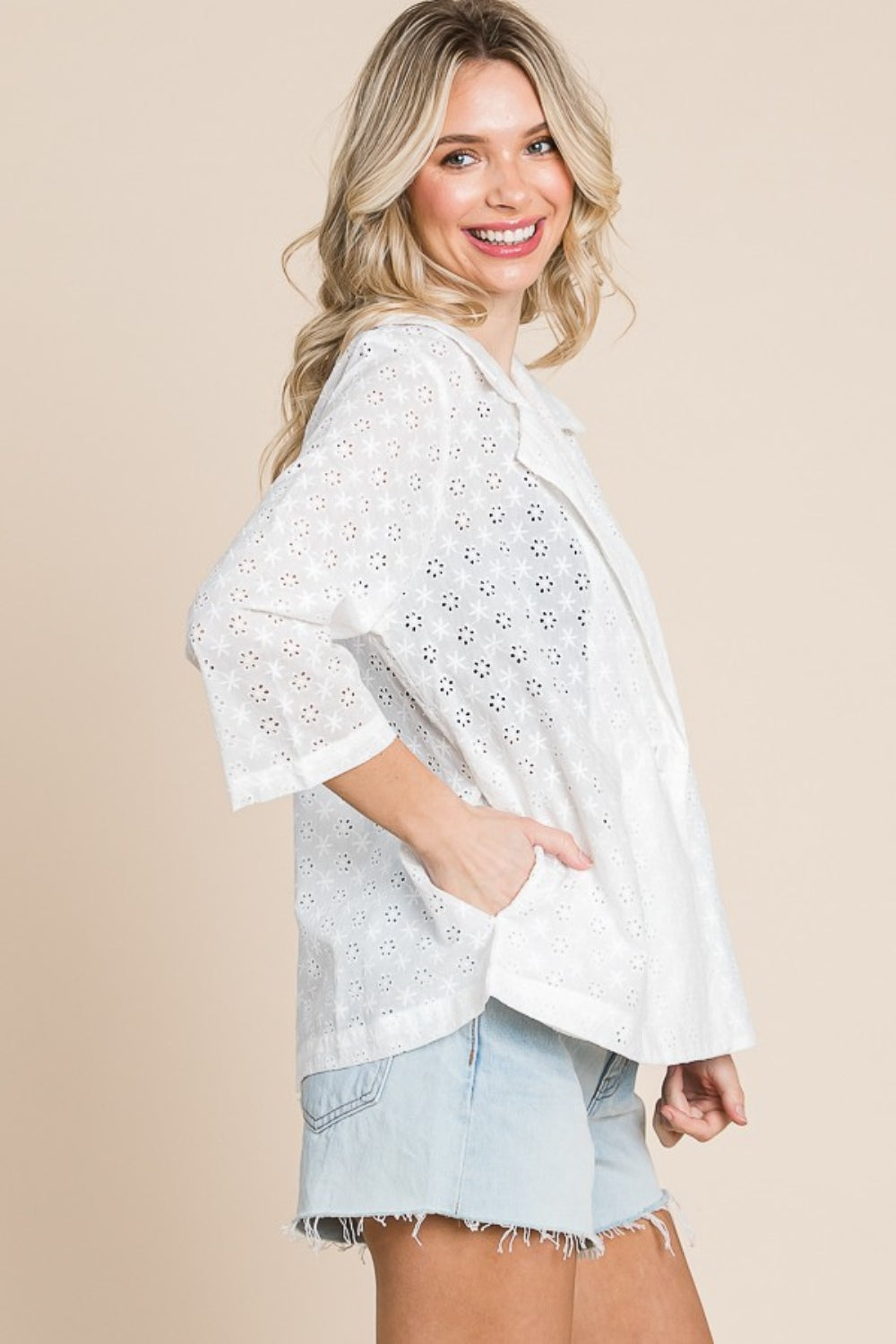 Culture Code Double Breasted Eyelet Jacket with Pockets - Charming Charlie