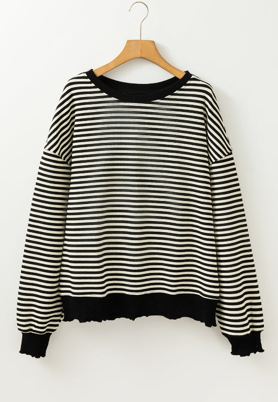 Striped Round Neck Long Sleeve Sweatshirt - Charming Charlie