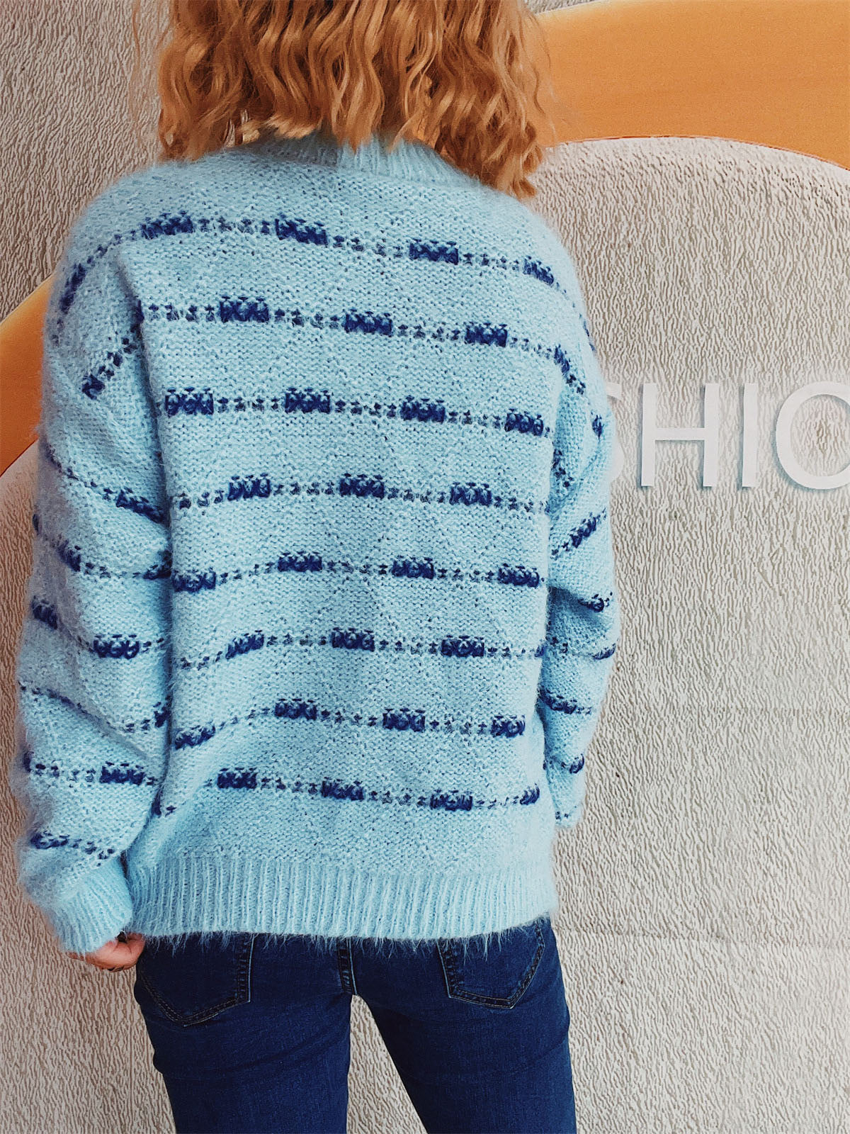 Striped Round Neck Long Sleeve Sweater - Charming Charlie