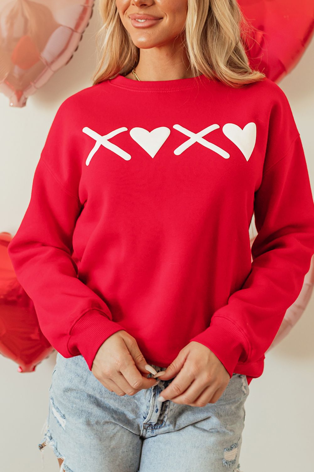 Valentine’s Day XOXO Round Neck Drop Shoulder Sweatshirt - Charming Charlie