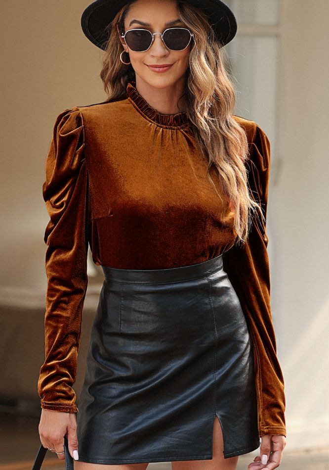 Frill Mock Neck Puff Sleeve Blouse - Charming Charlie