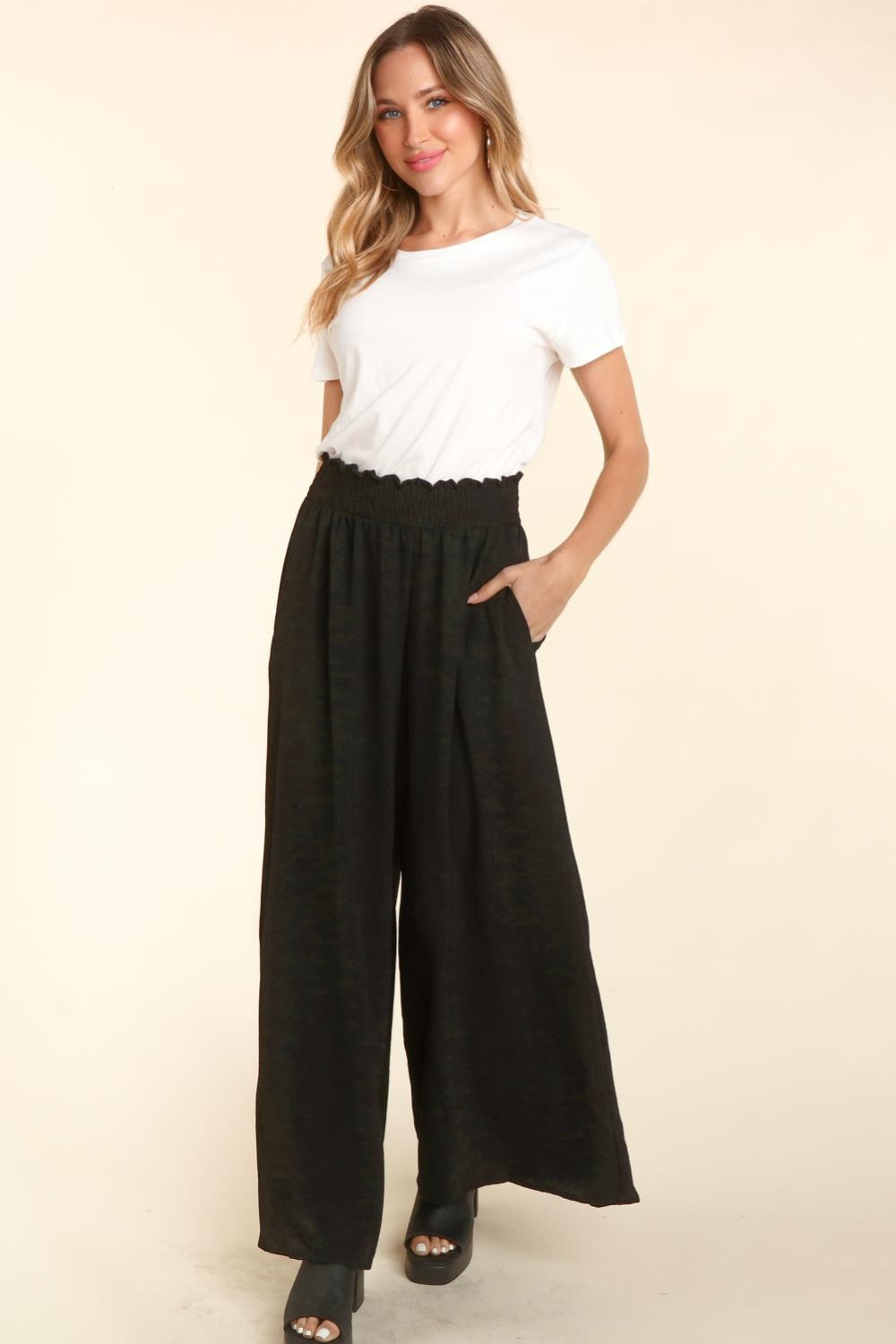 Haptics Elastic Waist Wide Leg Pants with Pockets - Charming Charlie
