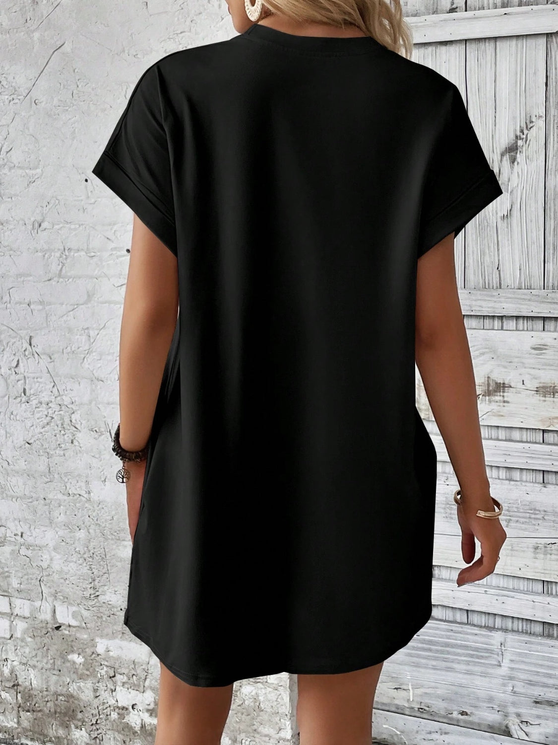 Round Neck Short Sleeve Mini Dress - Charming Charlie