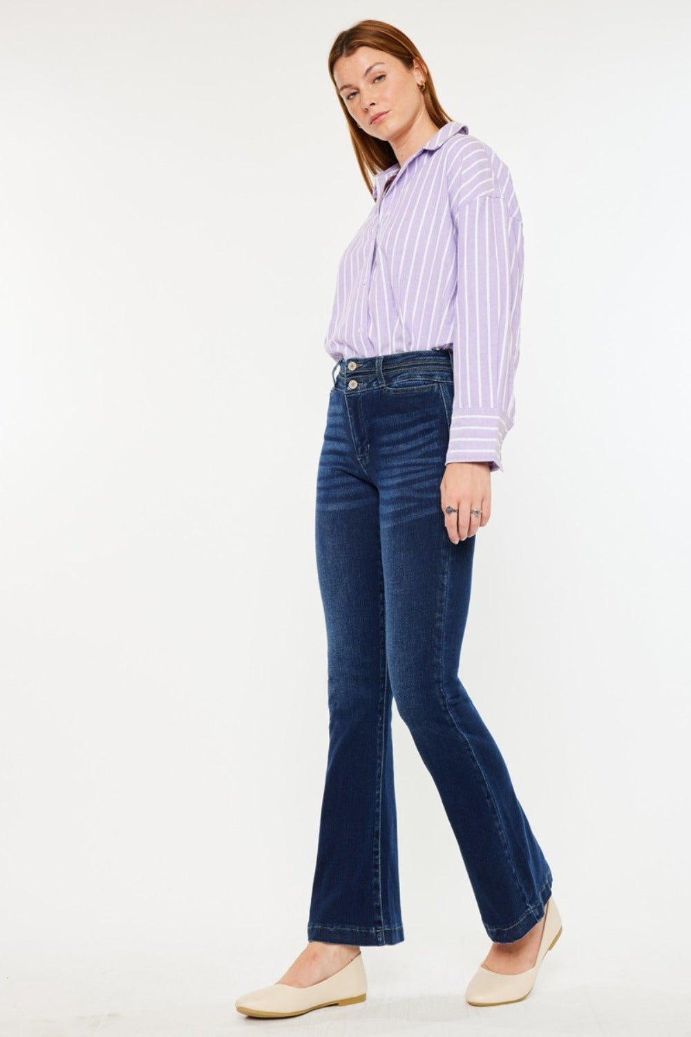 Kancan High Rise Double Waistband Flare Jeans - Charming Charlie