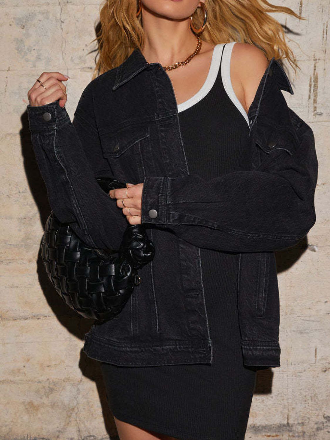 Button Up Collared Neck Denim Jacket - Charming Charlie
