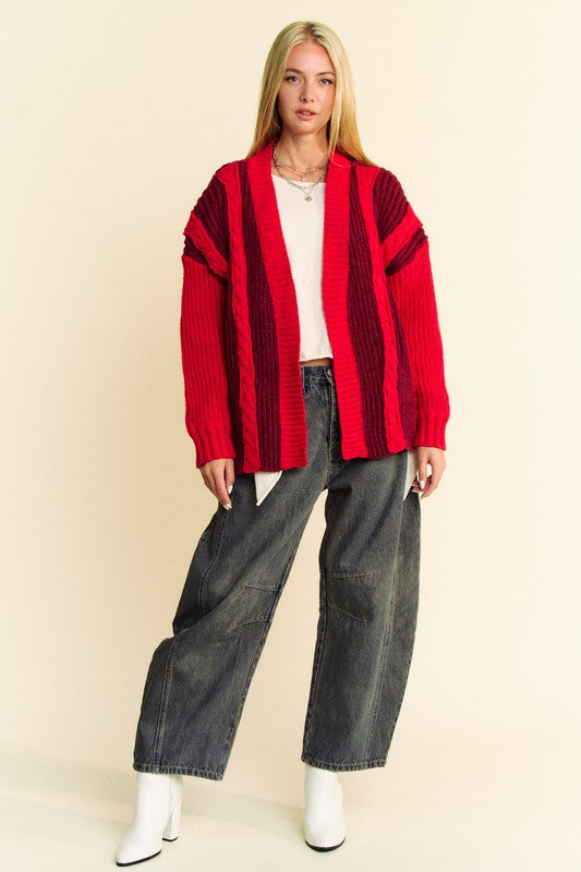 Davi & Dani Cable-Knit Color Block Open Front Cardigan - Charming Charlie