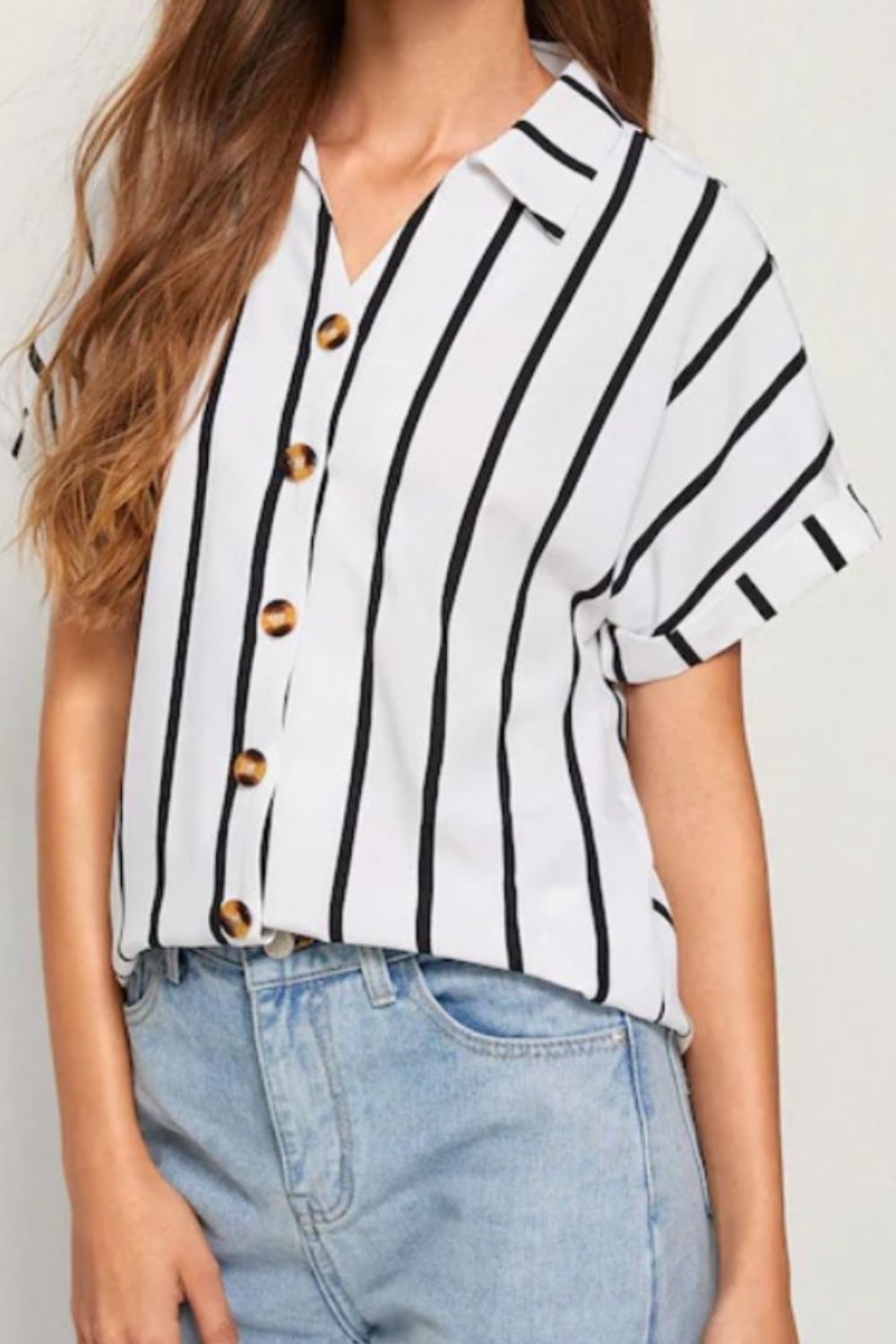 Striped Button Up Short Sleeve Shirt - Charming Charlie