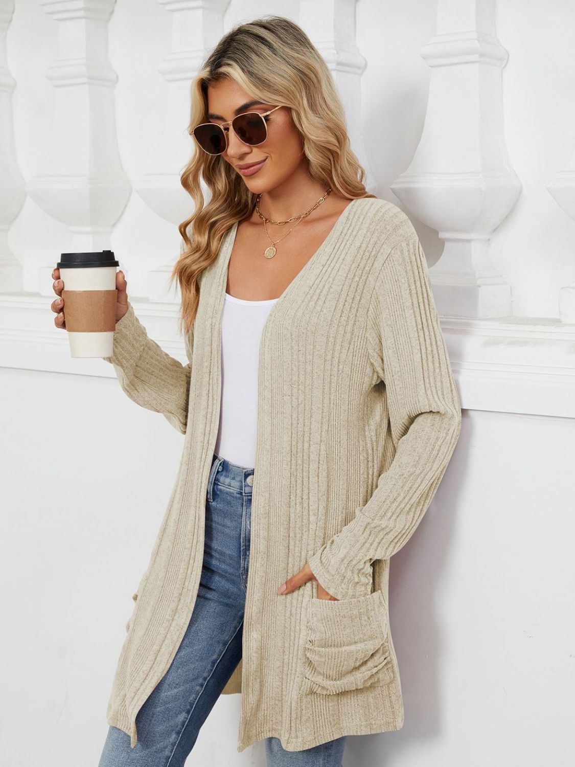 Pocketed Open Front Long Sleeve Cardigan - Charming Charlie