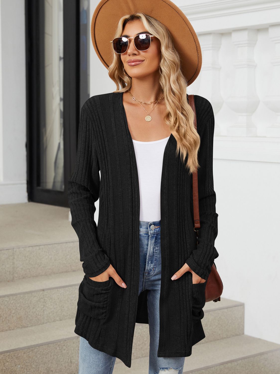 Pocketed Open Front Long Sleeve Cardigan - Charming Charlie