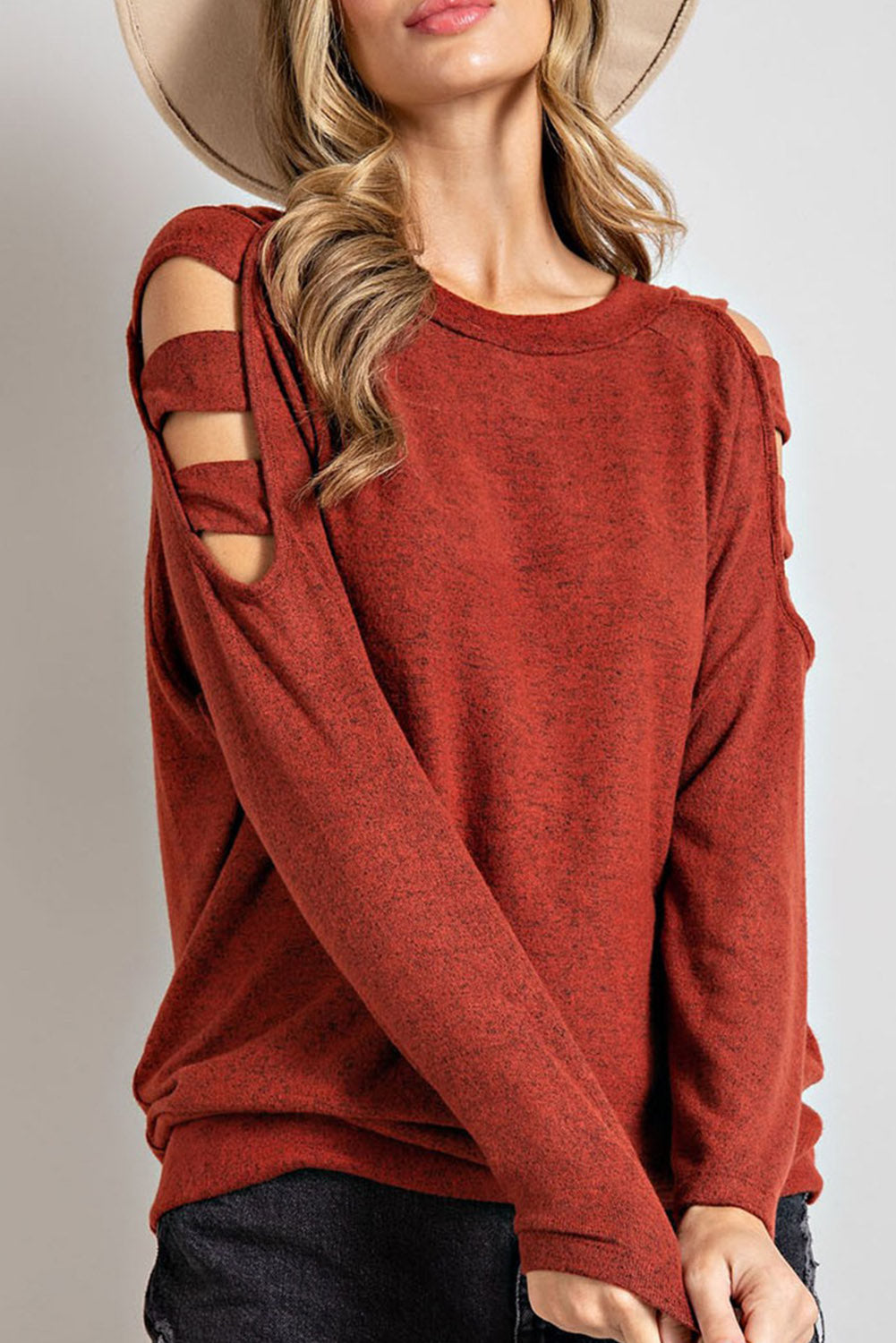 Cutout Round Neck Long Sleeve Top - Charming Charlie
