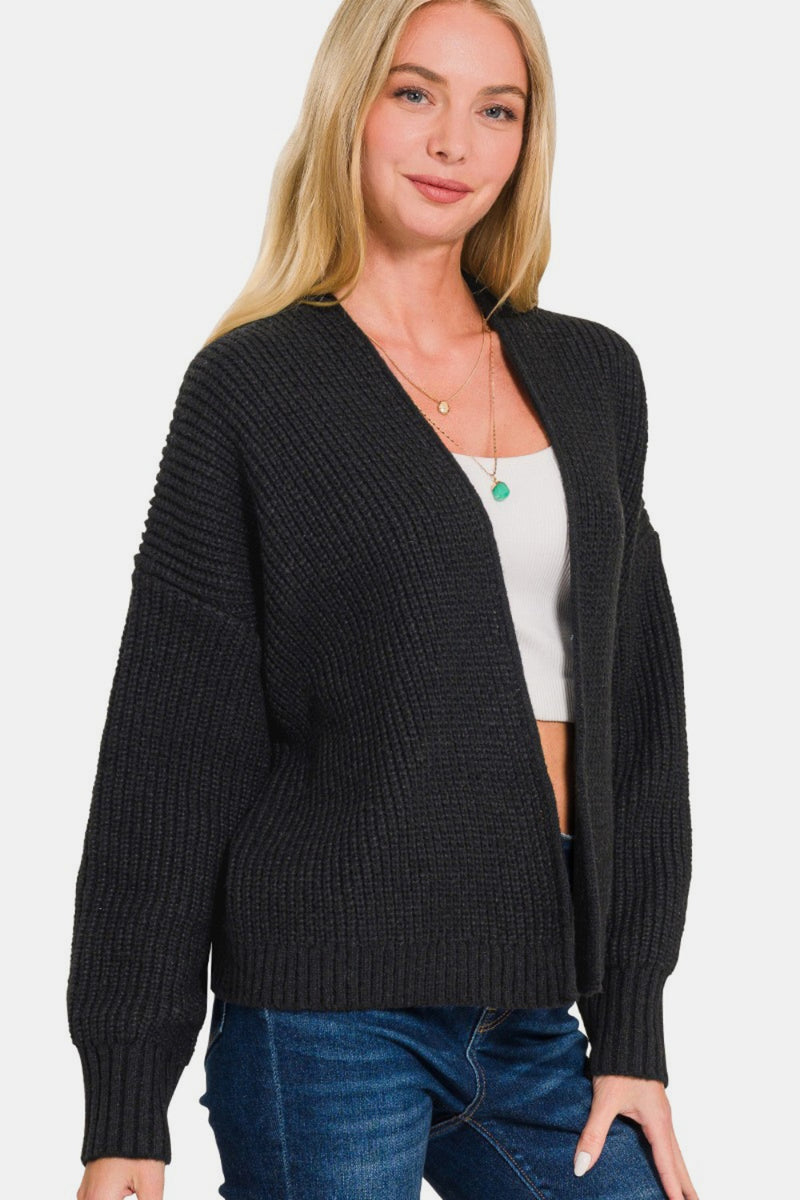 Open Front Dropped Shoulder Cardigan