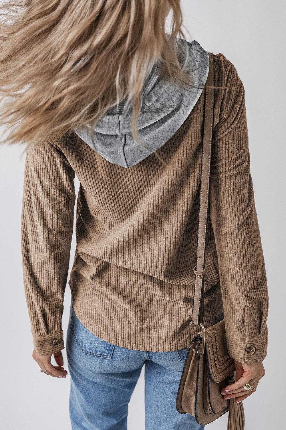 Drawstring Button Up Long Sleeve Hooded Jacket - Charming Charlie