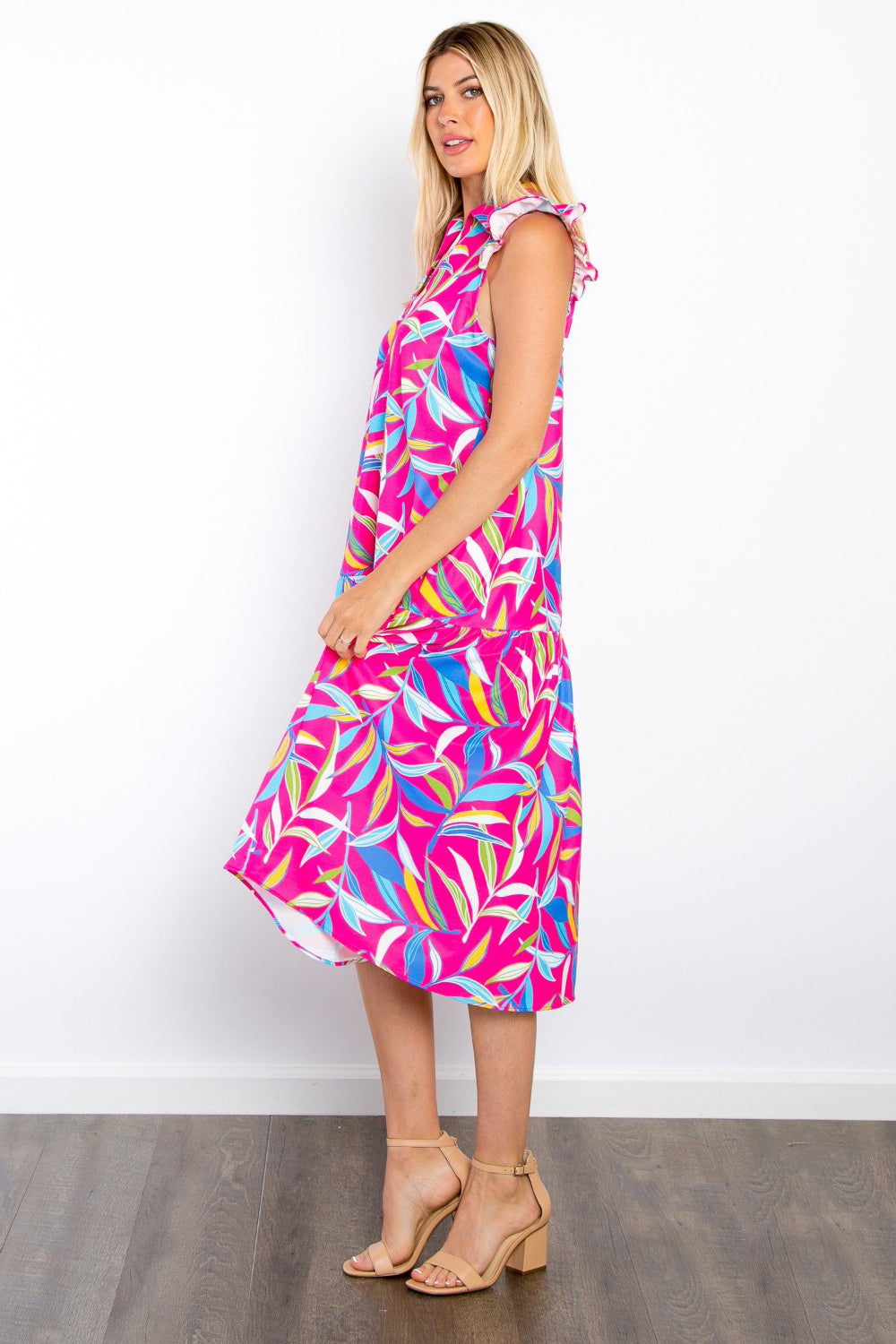 Be Stage Print Ruffled Midi Dress with Pockets - Charming Charlie