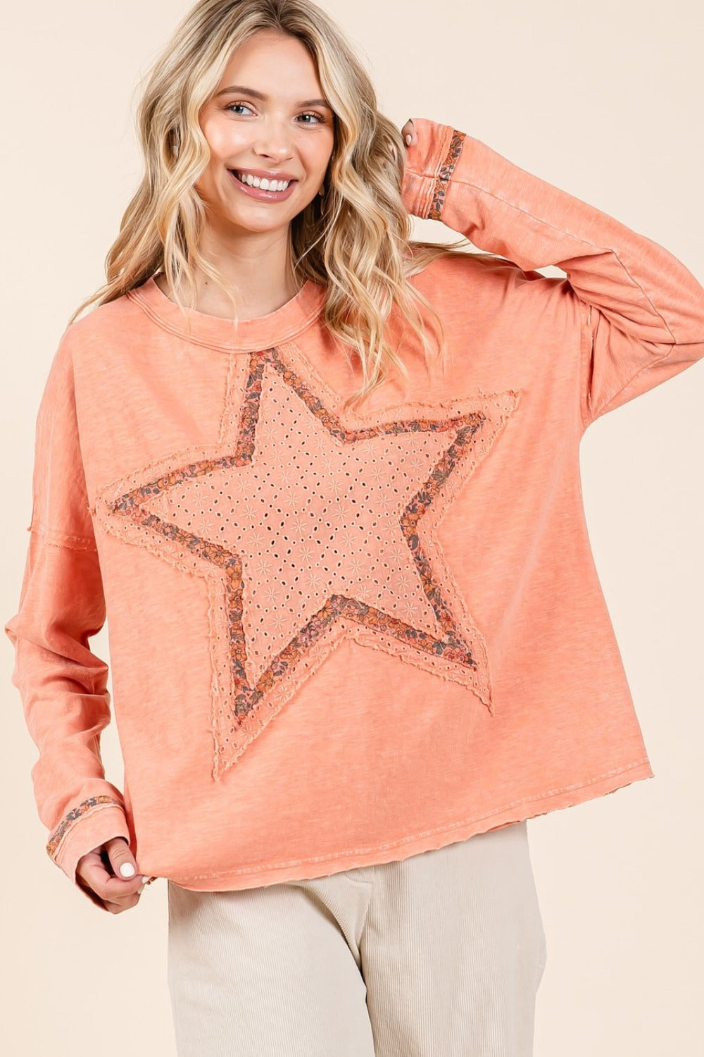 Mittoshop Mineral Wash Star Patch Long Sleeve T-Shirt - Charming Charlie