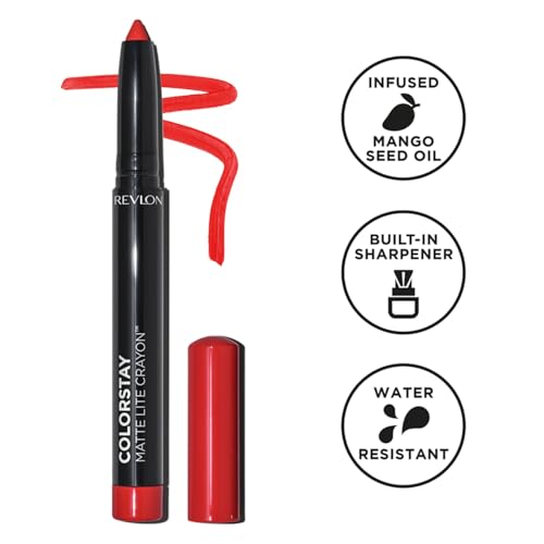 REVLON ColorStay Matte Lite Crayon Lipstick with Built-in Sharpener, Longlasting Non-Drying Matte Formula, Transfer-Proof Lipcolor - Charming Charlie