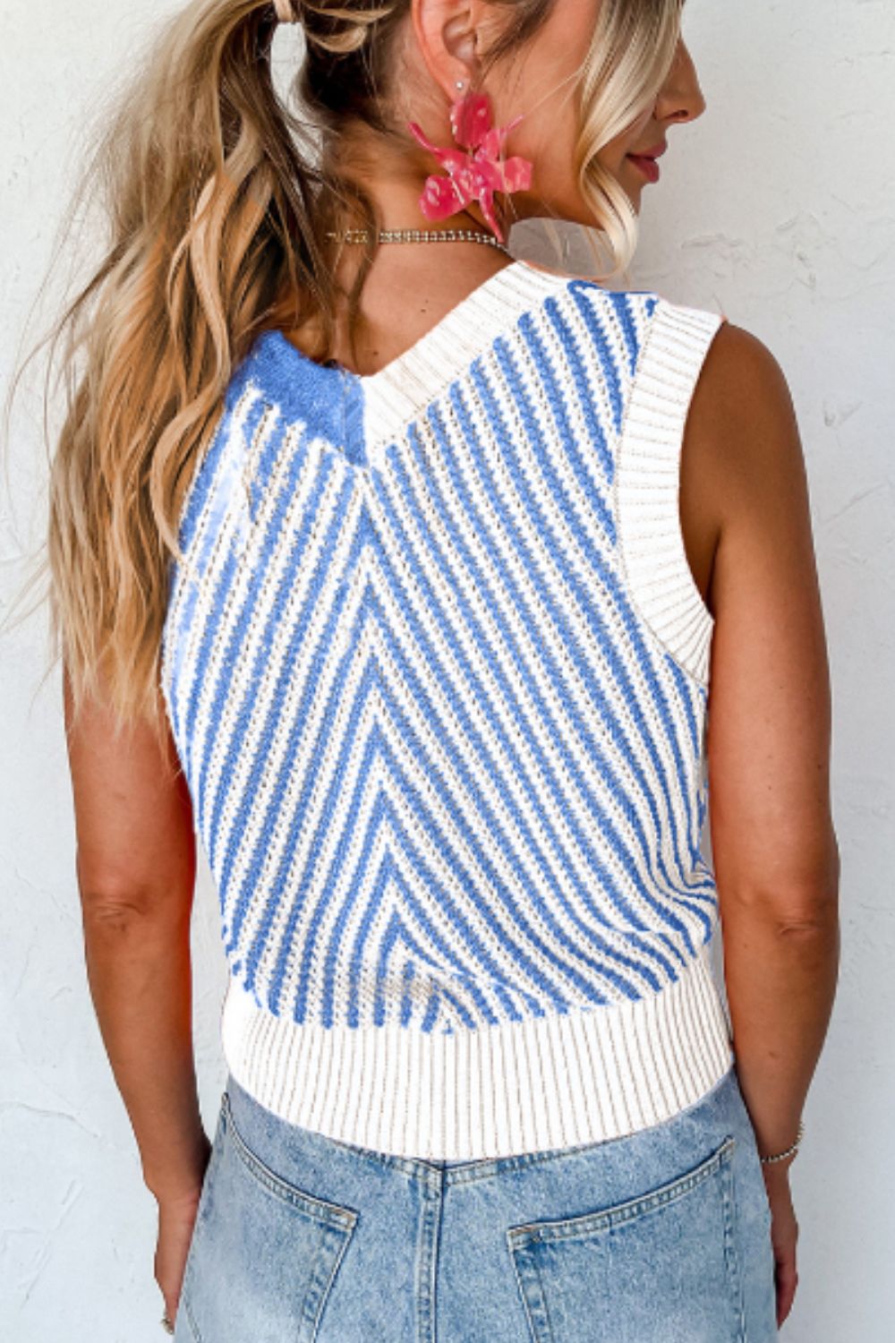 Striped Contrast V-Neck Sweater Vest - Charming Charlie