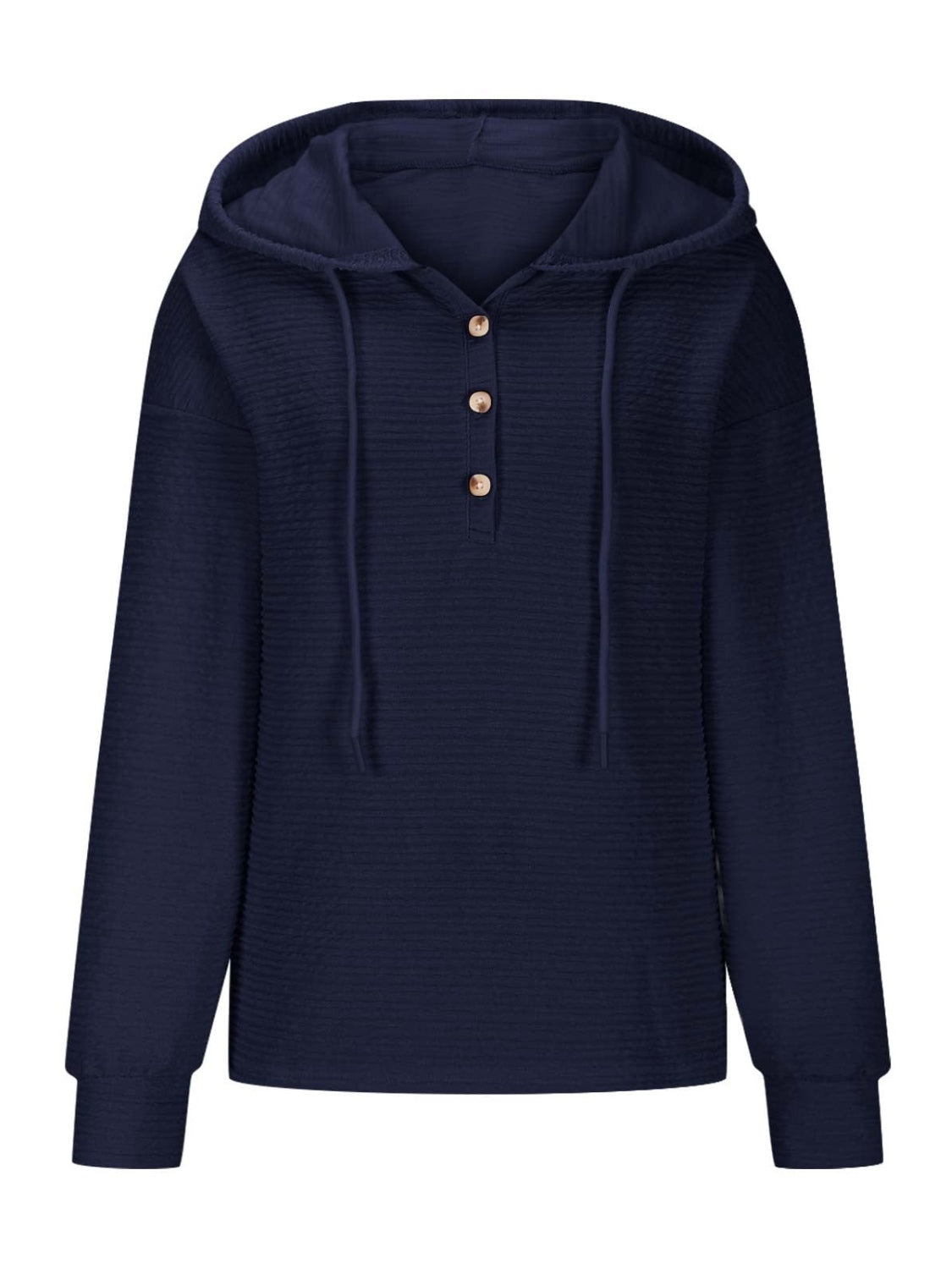 Drawstring Quarter Button Long Sleeve Hoodie - Charming Charlie