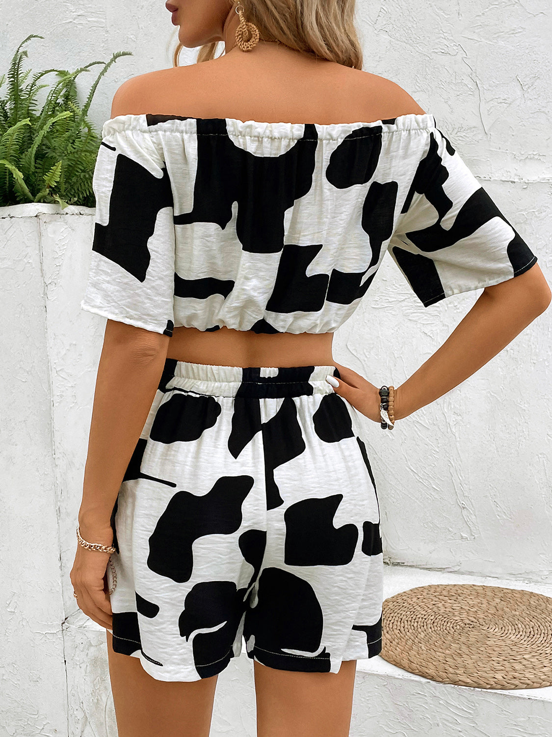Drawstring Off-Shoulder Top and Shorts Set - Charming Charlie