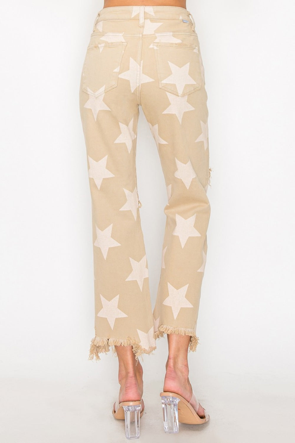 RISEN Full Size High Rise Star Printed Frayed Hem Jeans - Charming Charlie