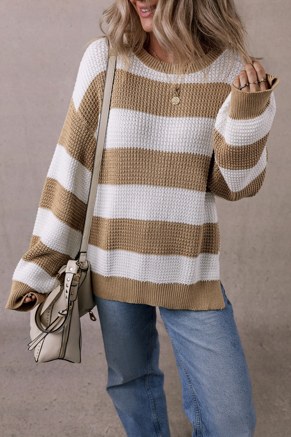 Color Block Round Neck Sweater - Charming Charlie