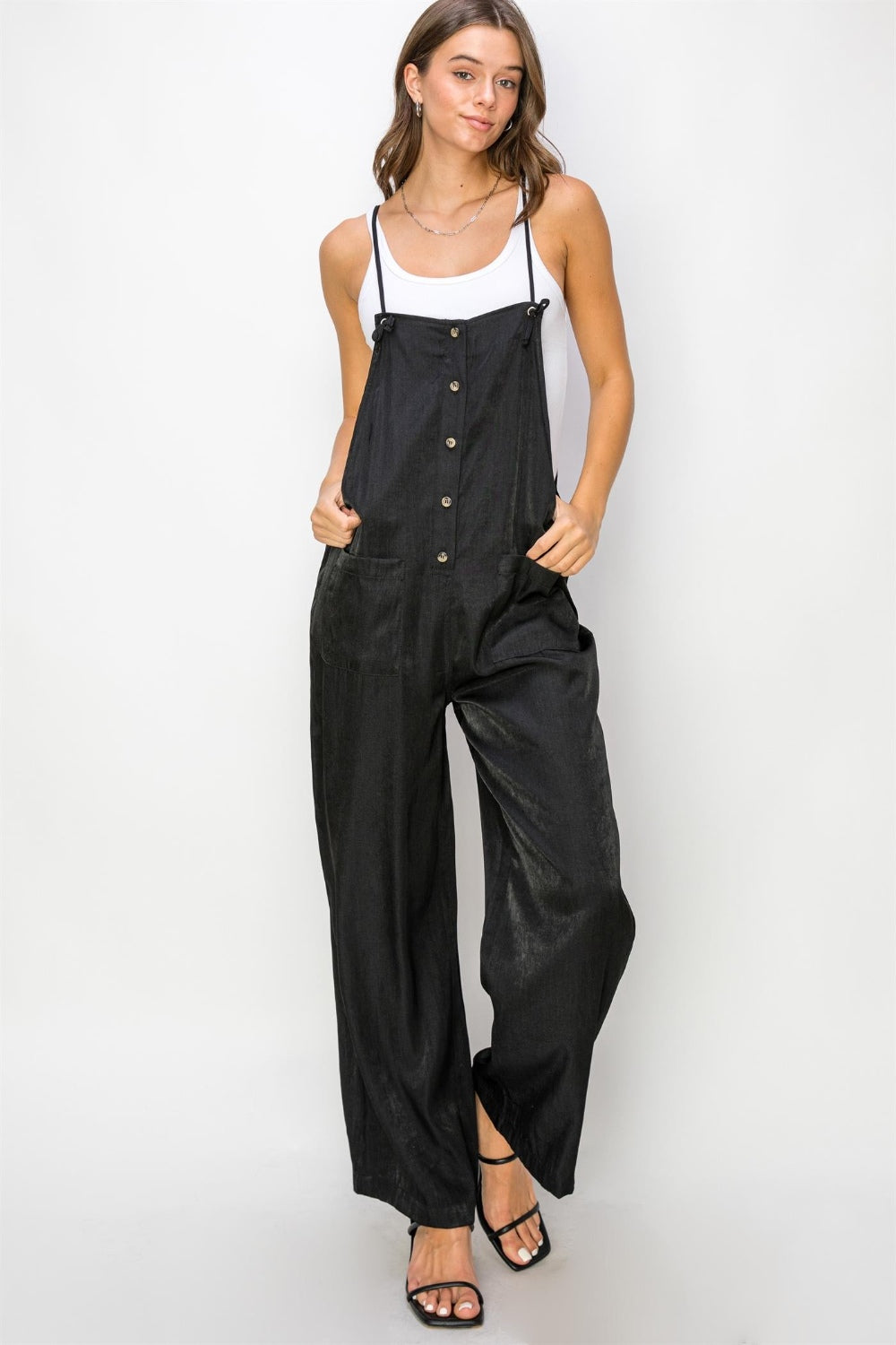 HYFVE Half Button Sleeveless Straight Jumpsuit - Charming Charlie