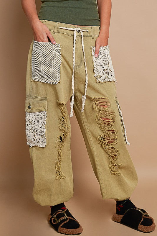 POL Crochet Patch Distressed Washed Jeans - Charming Charlie