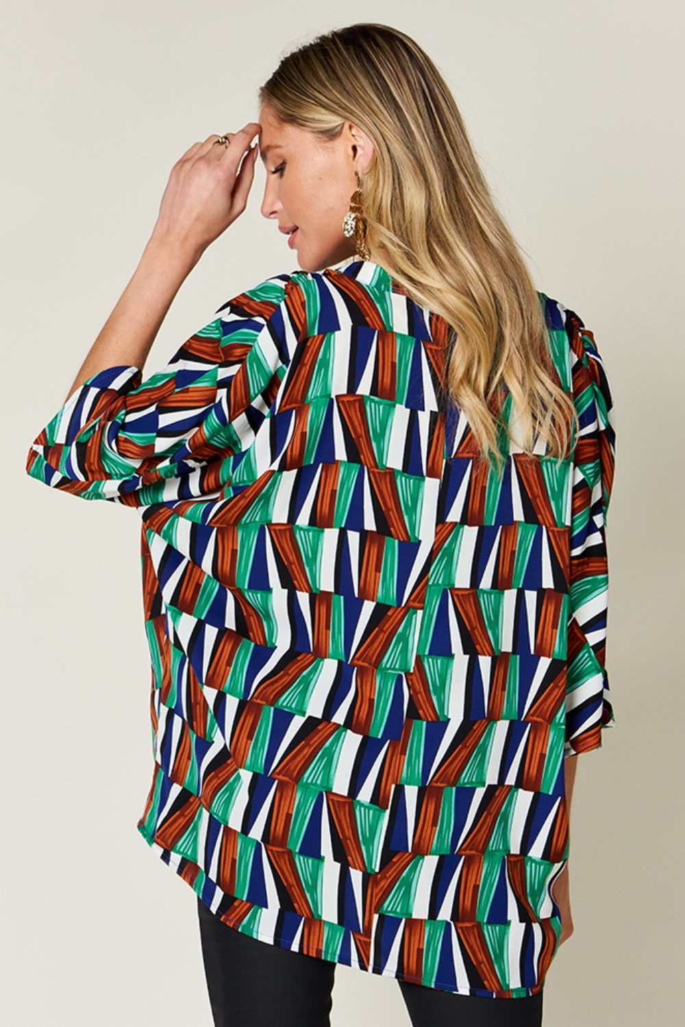 Double Take Full Size Geometric Notched Dolman Sleeve Top - Charming Charlie
