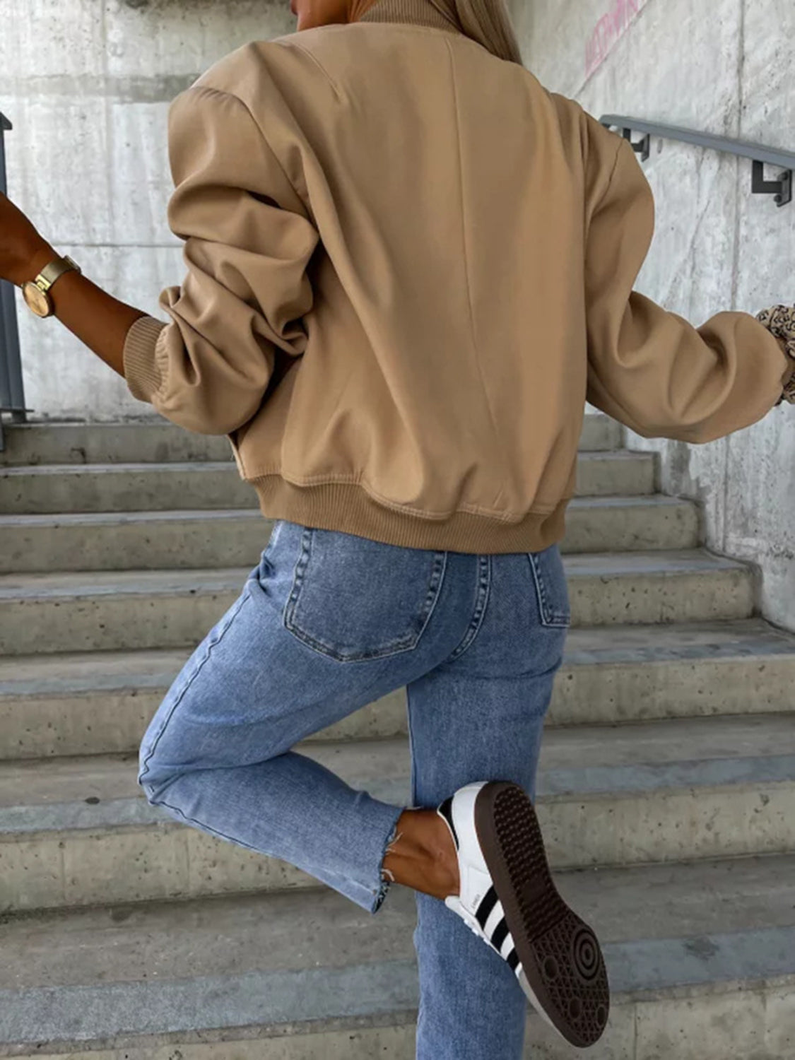 Baseball Collar Dropped Shoulder Jacket - Charming Charlie