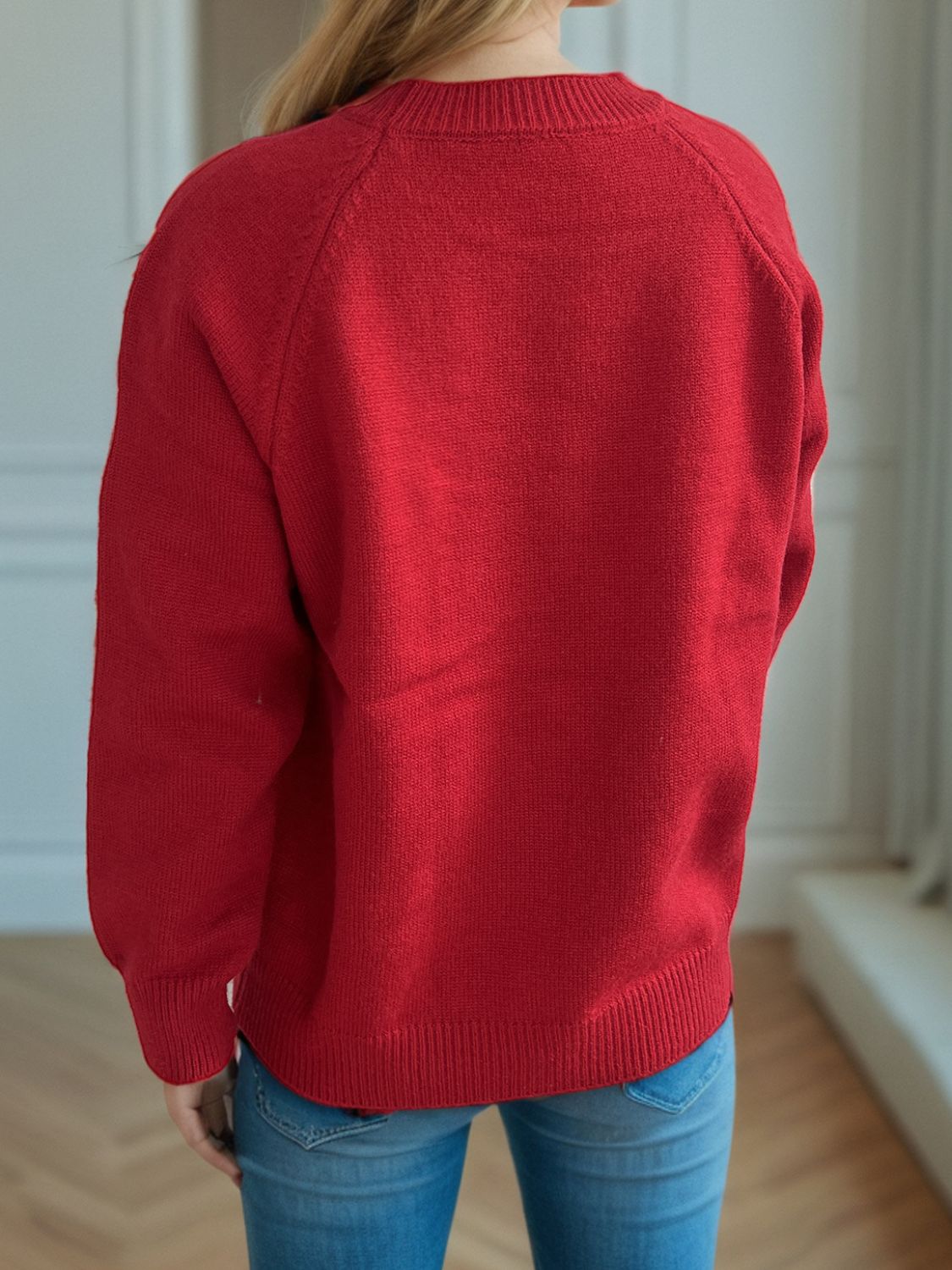 Flower Round Neck Raglan Sleeve Sweater - Charming Charlie