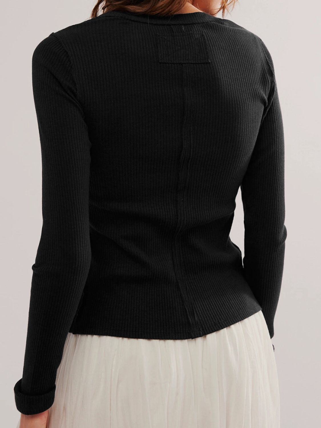 Ribbed Round Neck Long Sleeve Top - Charming Charlie