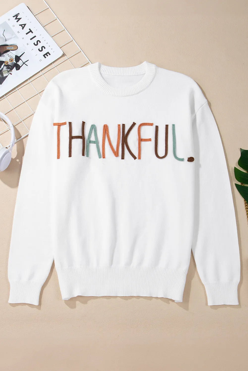 THANKFUL Round Neck Long Sleeve Knit Top - Charming Charlie