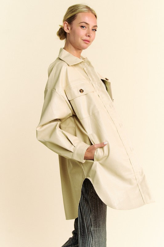 Davi & Dani Faux Leather Button Up Jacket with Chest Pockets - Charming Charlie