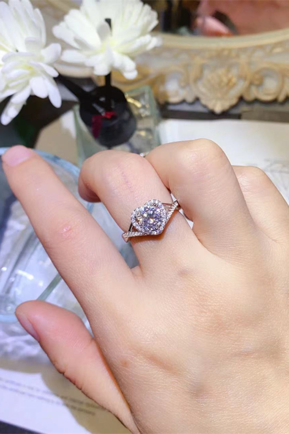 Adored 1 Carat Moissanite 925 Sterling Silver Heart Ring - Charming Charlie
