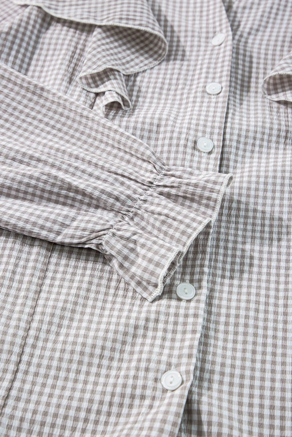 Ruffled Plaid Notched Flounce Sleeve Shirt - Charming Charlie