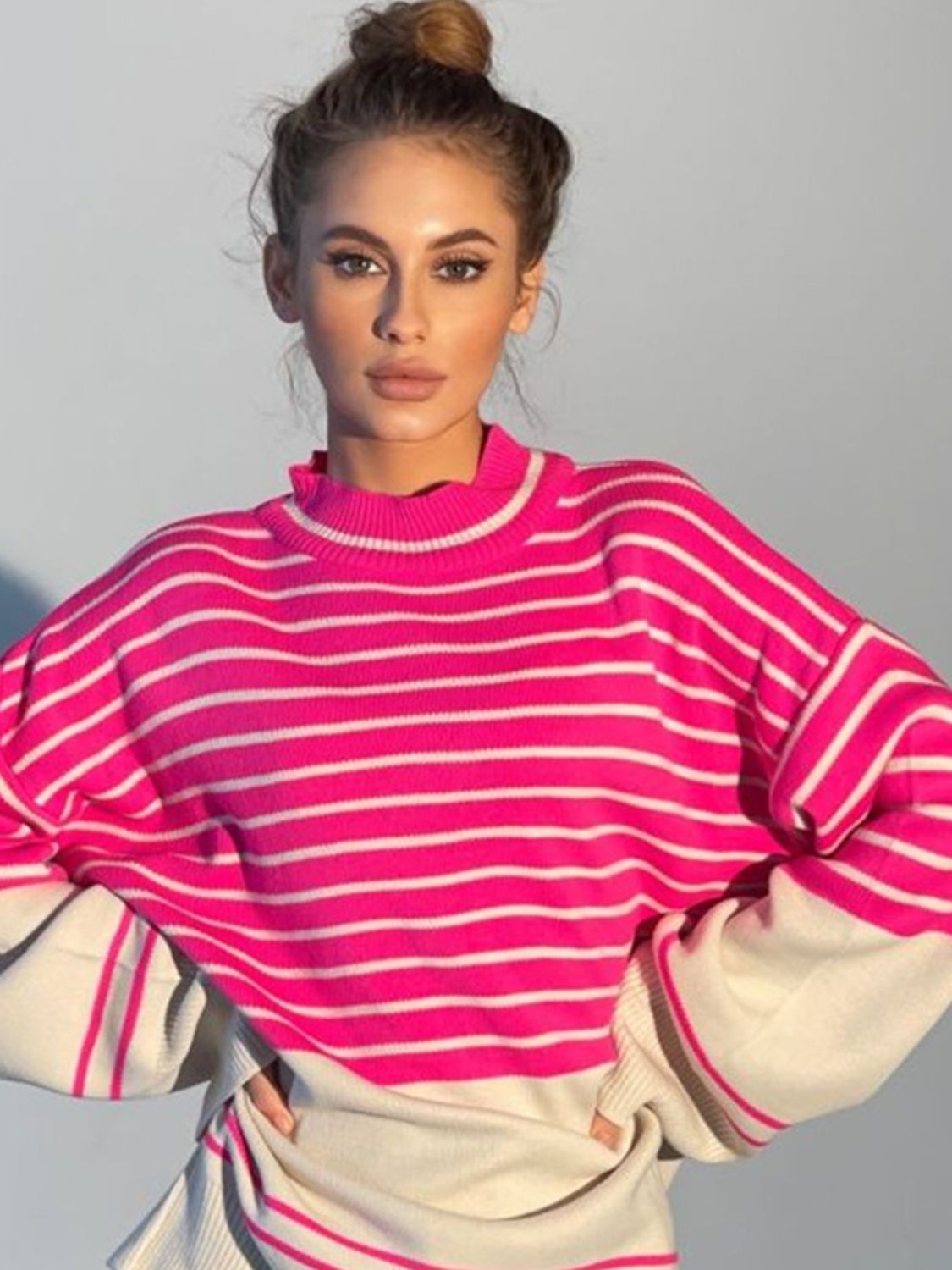 Striped Mock Neck Long Sleeve Sweater - Charming Charlie