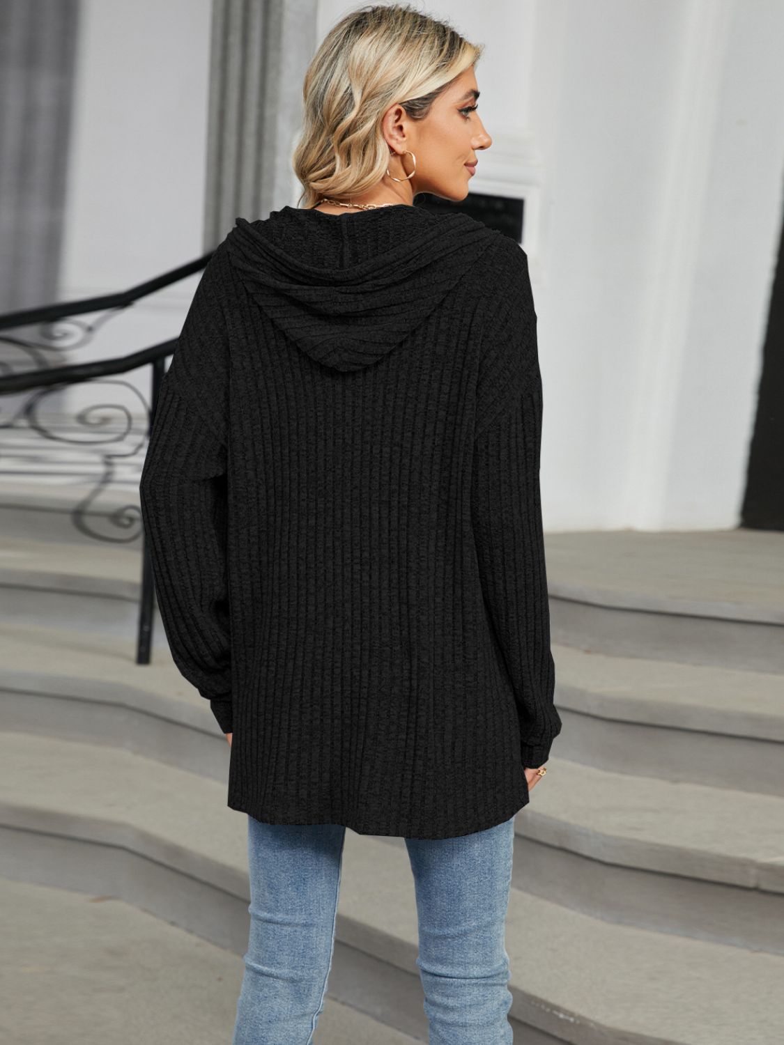 Half Button Long Sleeve Hooded Top - Charming Charlie